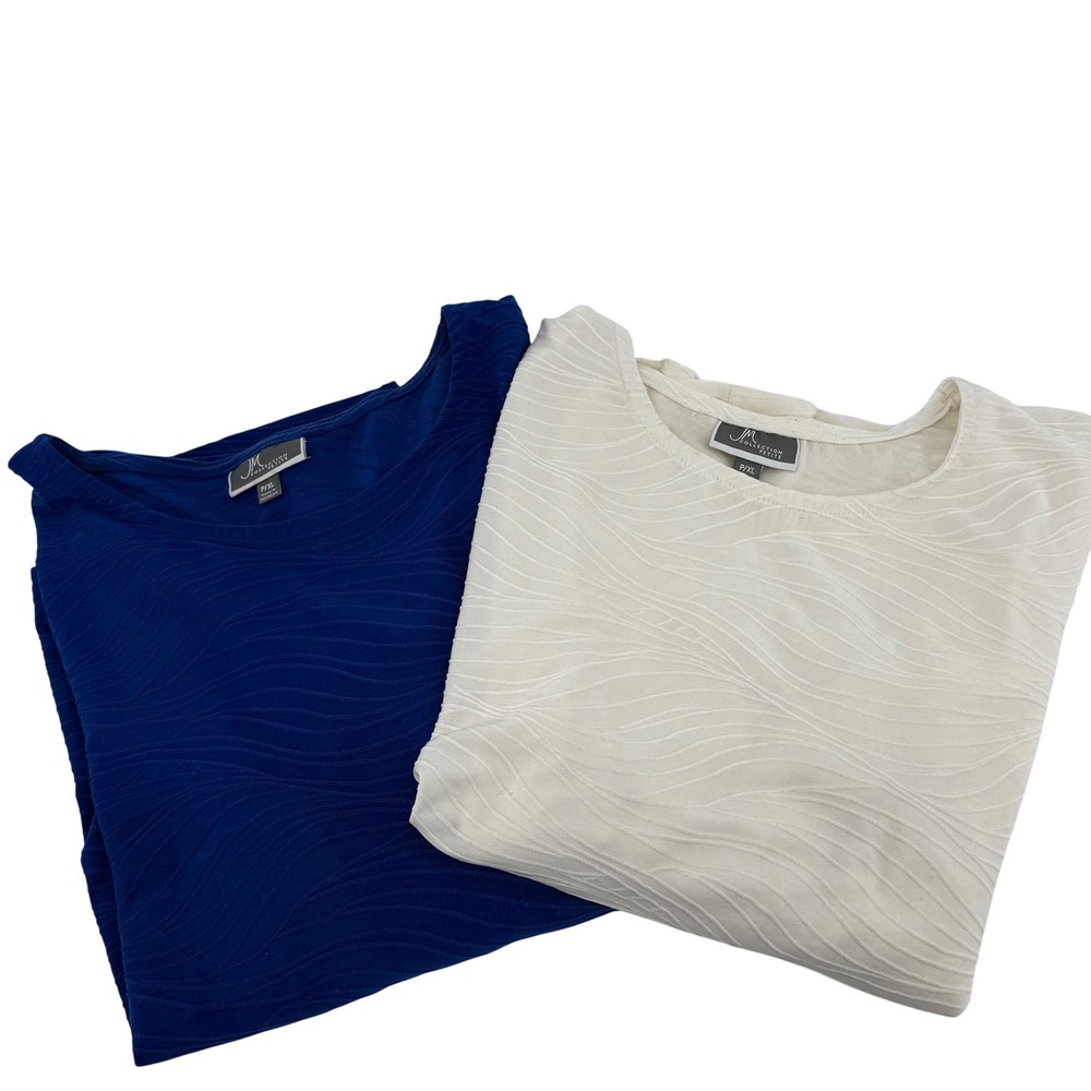 JM Collection Petite XL 2 Pack Textured Wavy Rib 3/4 Sleeve Tops Blue Ivory P/XL